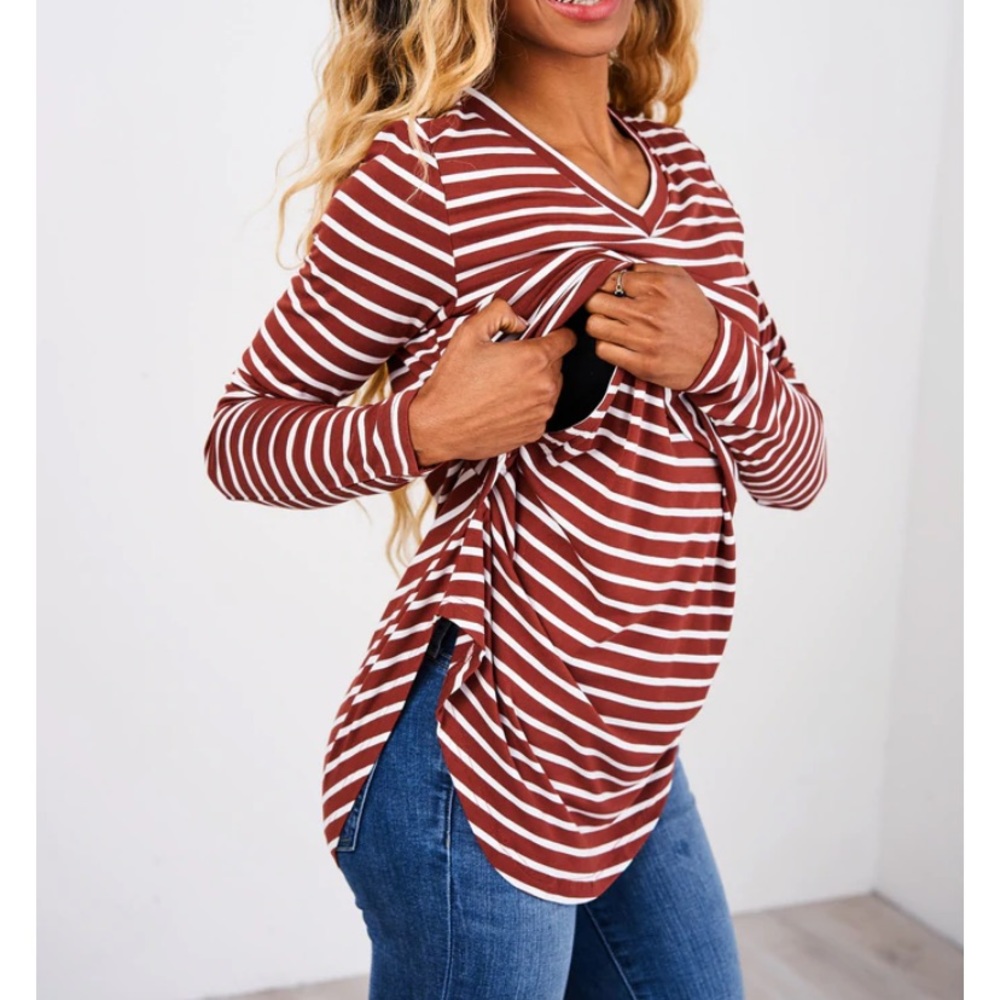 NWT XL Ginger Stripe Long Sleeve V-Neck